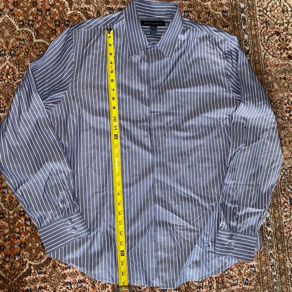 French Connection Mens X-Large Blue Striped Long Sleeve Shirt - Picture 2 of 12